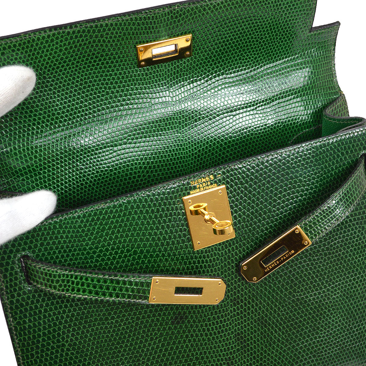 HERMES KELLY 28 SELLIER Vert Anglais Lizard