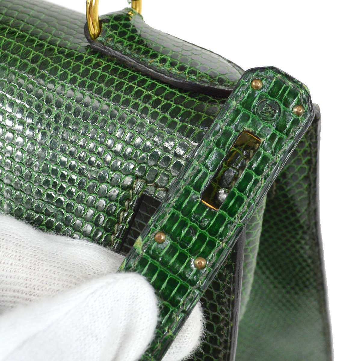 HERMES KELLY 28 SELLIER Vert Anglais Lizard