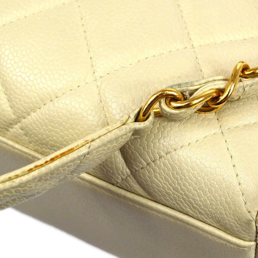 CHANEL 1996 Ivory Caviar Straight Flap Large 63585