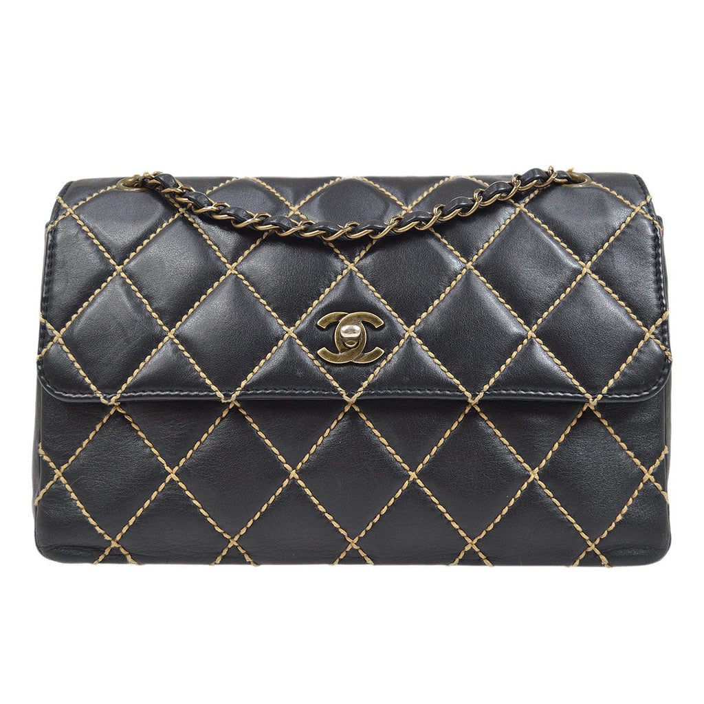 CHANEL 2000-2001 Gunmetal Hardware Wild Stitch Straight Flap Large 93844