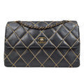 CHANEL 2000-2001 Gunmetal Hardware Wild Stitch Straight Flap Large 93844
