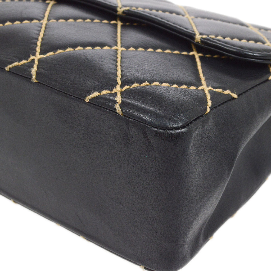 CHANEL 2000-2001 Gunmetal Hardware Wild Stitch Straight Flap Large 93844
