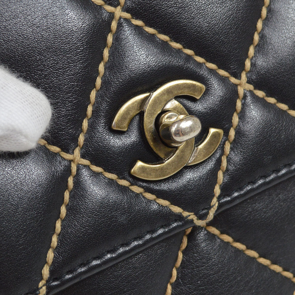 CHANEL 2000-2001 Gunmetal Hardware Wild Stitch Straight Flap Large 93844