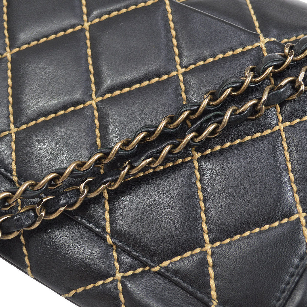 CHANEL 2000-2001 Gunmetal Hardware Wild Stitch Straight Flap Large 93844
