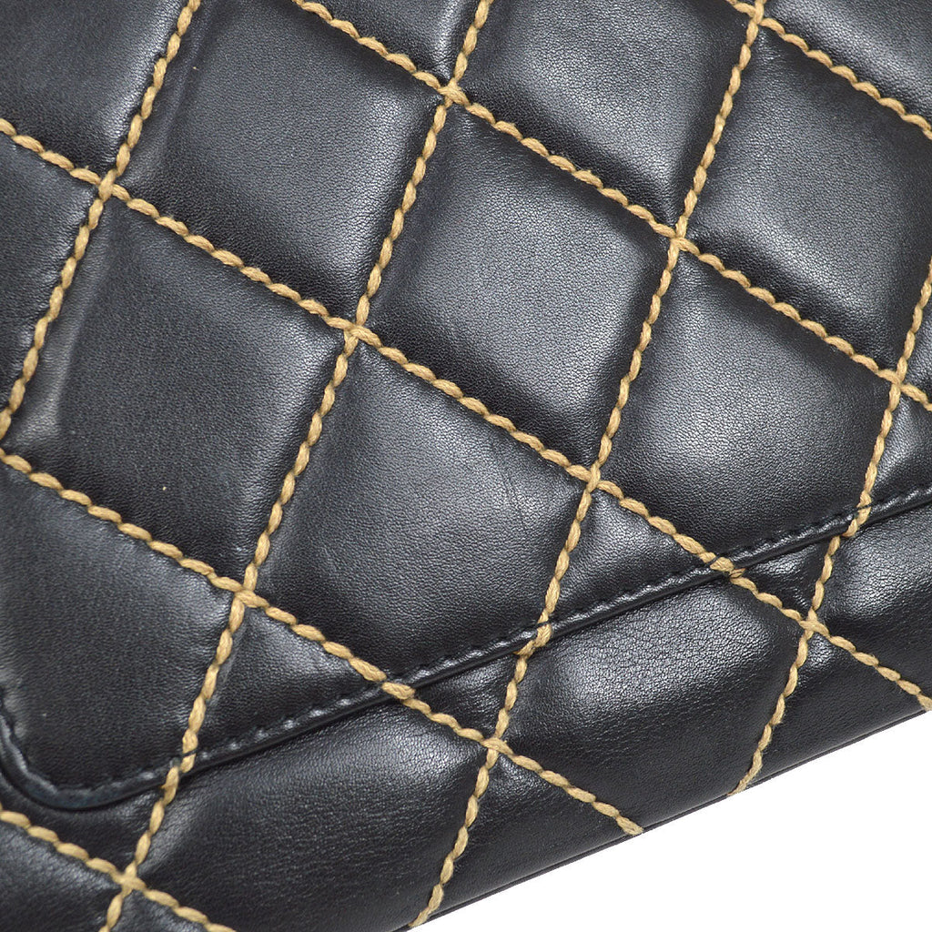 CHANEL 2000-2001 Gunmetal Hardware Wild Stitch Straight Flap Large 93844