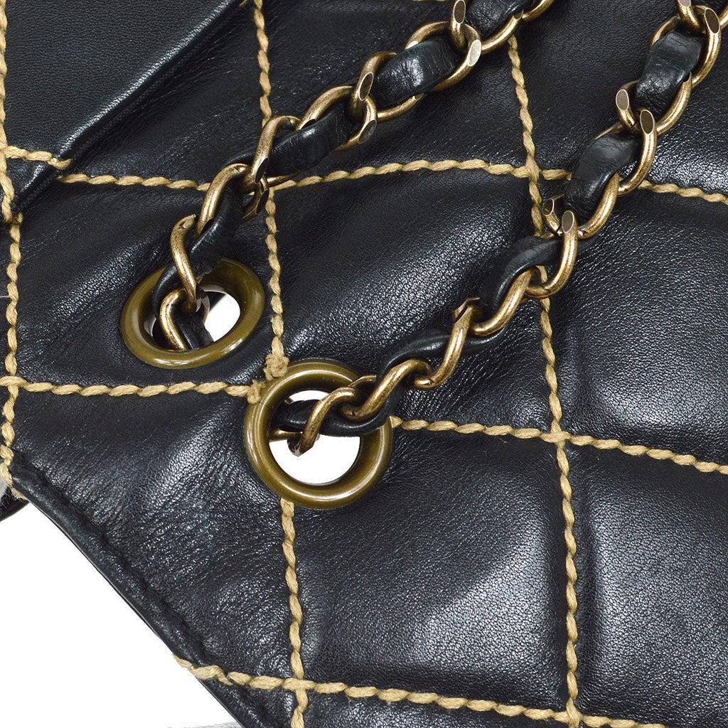 CHANEL 2000-2001 Gunmetal Hardware Wild Stitch Straight Flap Large 93844