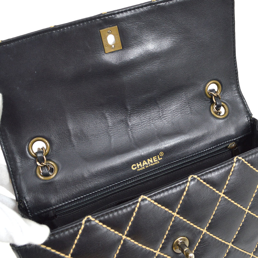 CHANEL 2000-2001 Gunmetal Hardware Wild Stitch Straight Flap Large 93844