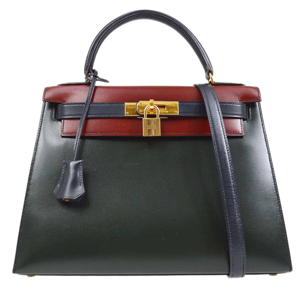 HERMES KELLY 28 SELLIER Tricolor Box calf