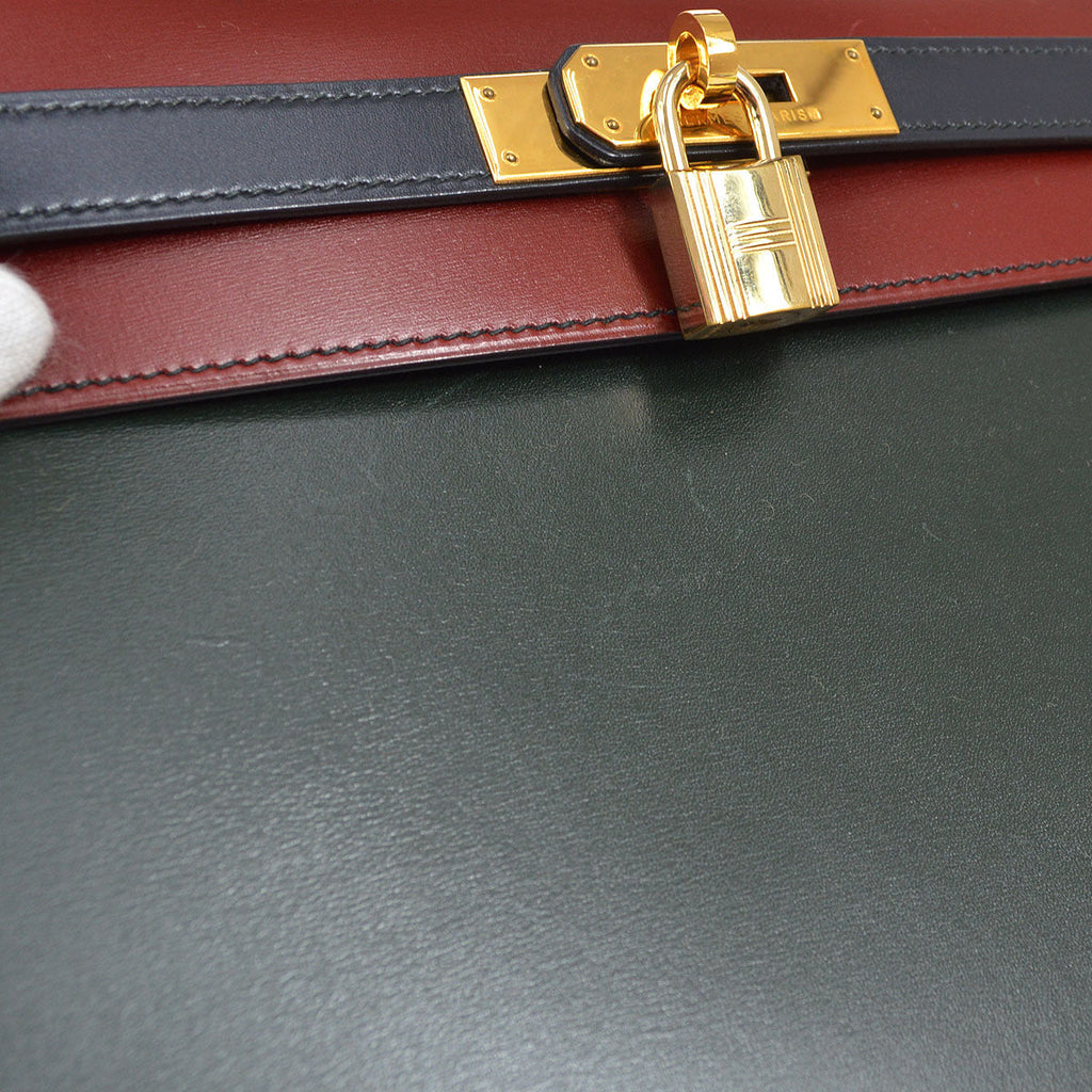 HERMES KELLY 28 SELLIER Tricolor Box calf