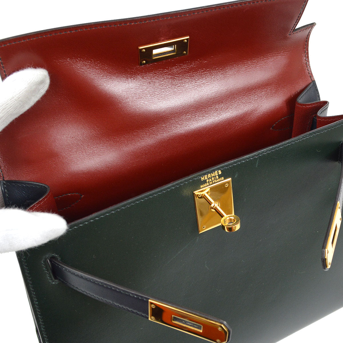 HERMES KELLY 28 SELLIER Tricolor Box calf