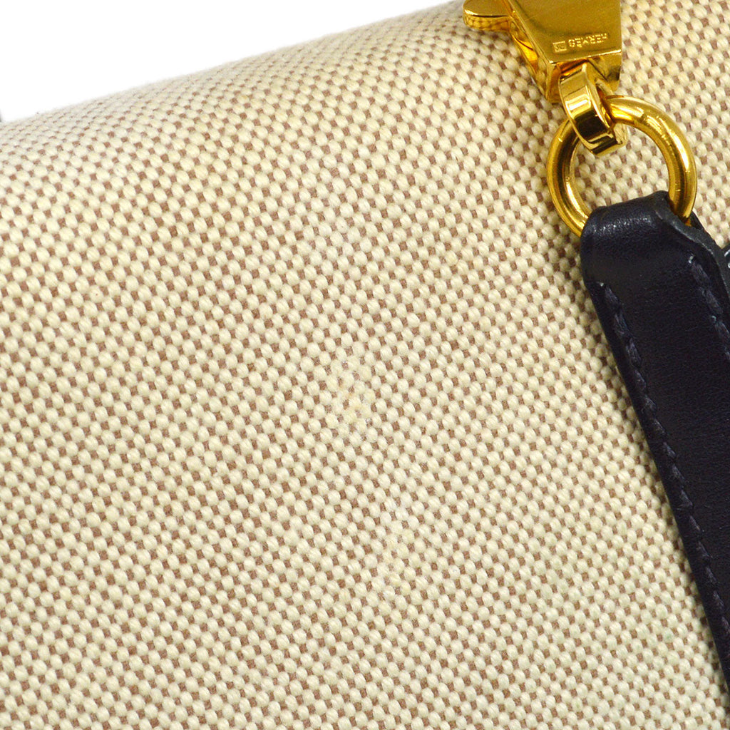 HERMES 1986 KELLY 28 SELLIER Natural Navy Toile H Box calf