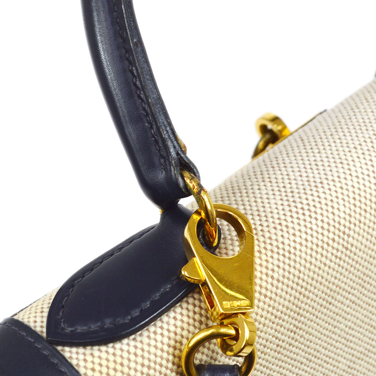 HERMES 1986 KELLY 28 SELLIER Natural Navy Toile H Box calf