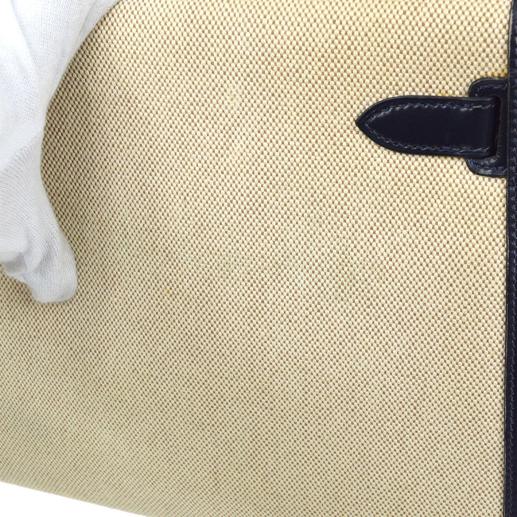 HERMES 1986 KELLY 28 SELLIER Natural Navy Toile H Box calf