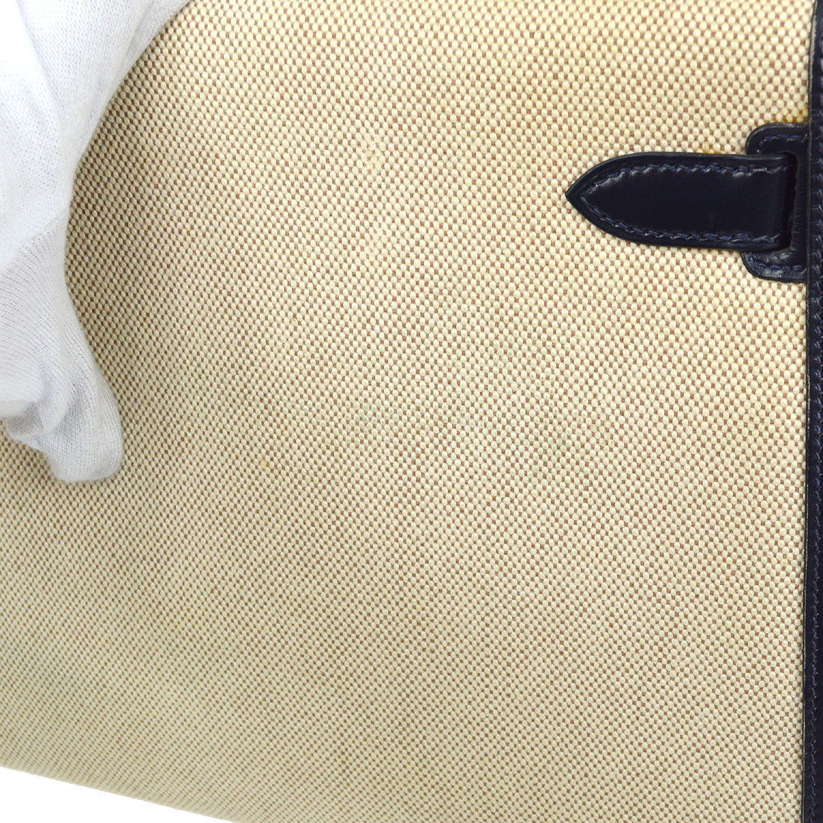 HERMES 1986 KELLY 28 SELLIER Natural Navy Toile H Box calf