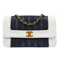 CHANEL★ 1993 Navy White Lambskin Vertical Border Flap Small 85081