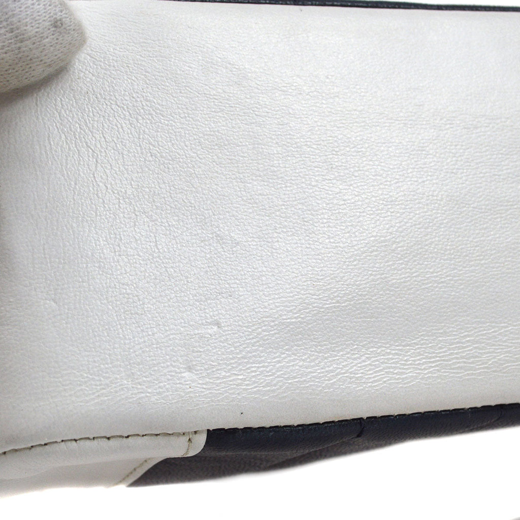 CHANEL★ 1993 Navy White Lambskin Vertical Border Flap Small 85081
