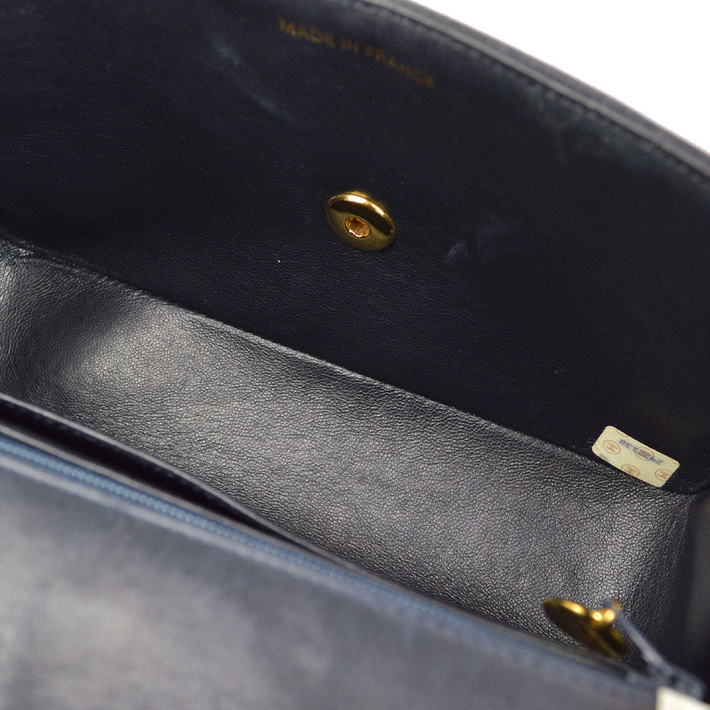 CHANEL★ 1993 Navy White Lambskin Vertical Border Flap Small 85081