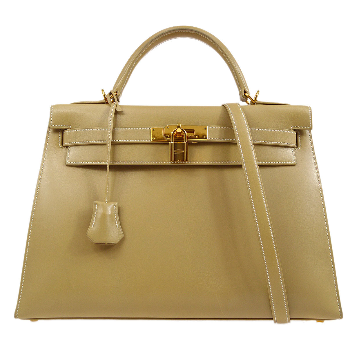 HERMES KELLY 32 SELLIER Beige Box Calf
