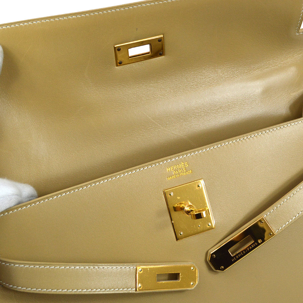 HERMES KELLY 32 SELLIER Beige Box Calf