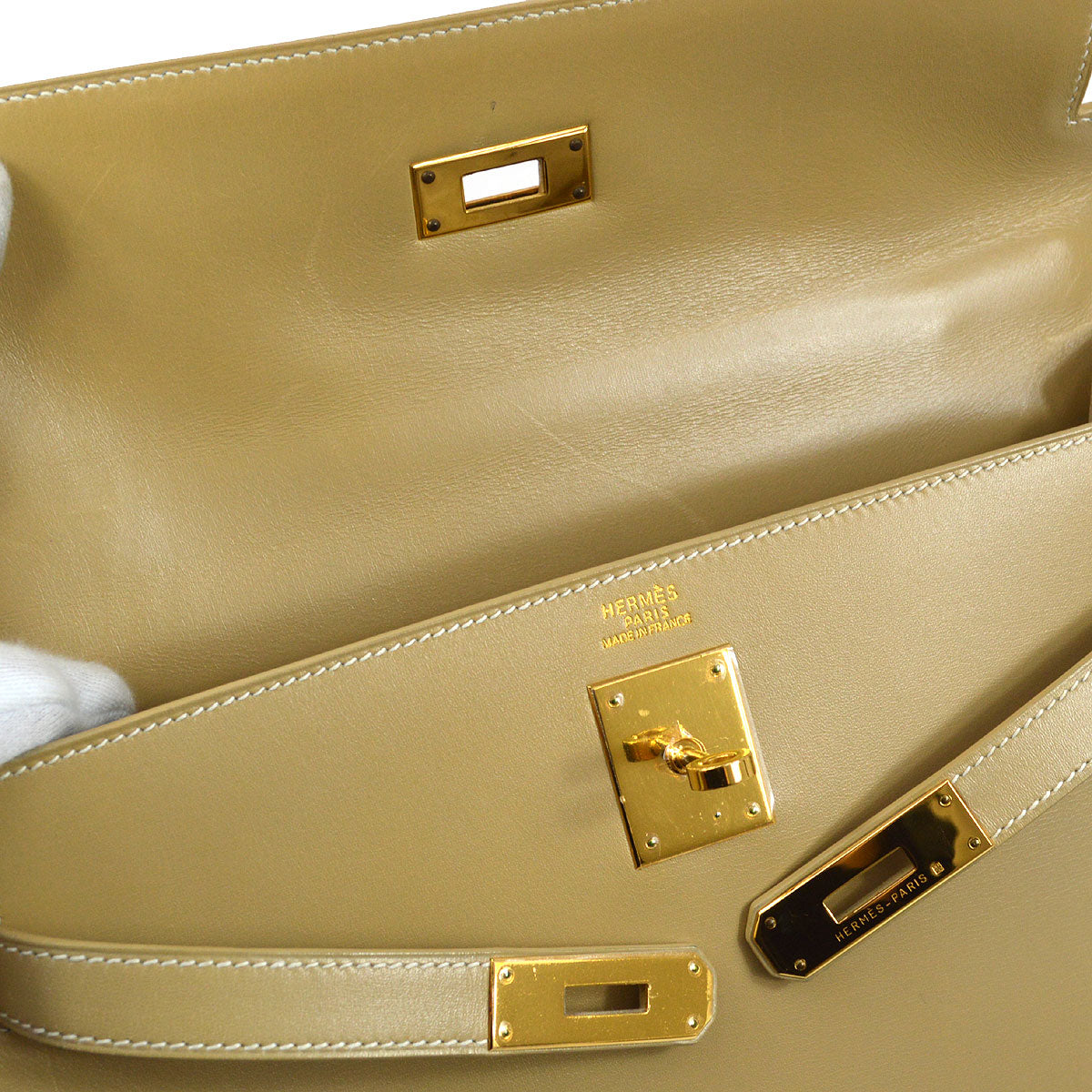 HERMES KELLY 32 SELLIER Beige Box Calf