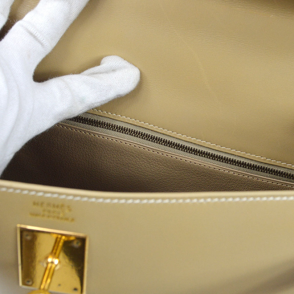 HERMES KELLY 32 SELLIER Beige Box Calf