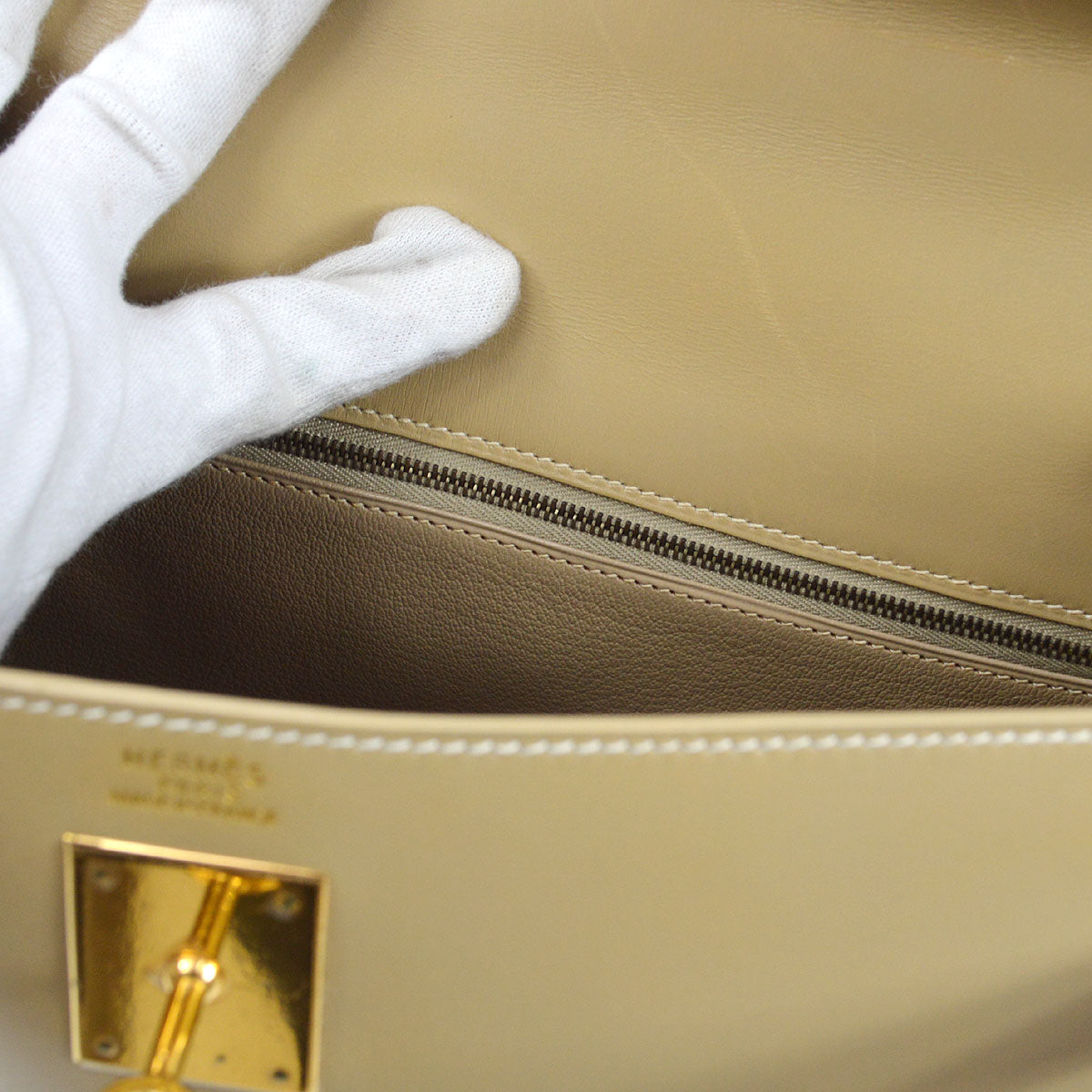 HERMES KELLY 32 SELLIER Beige Box Calf