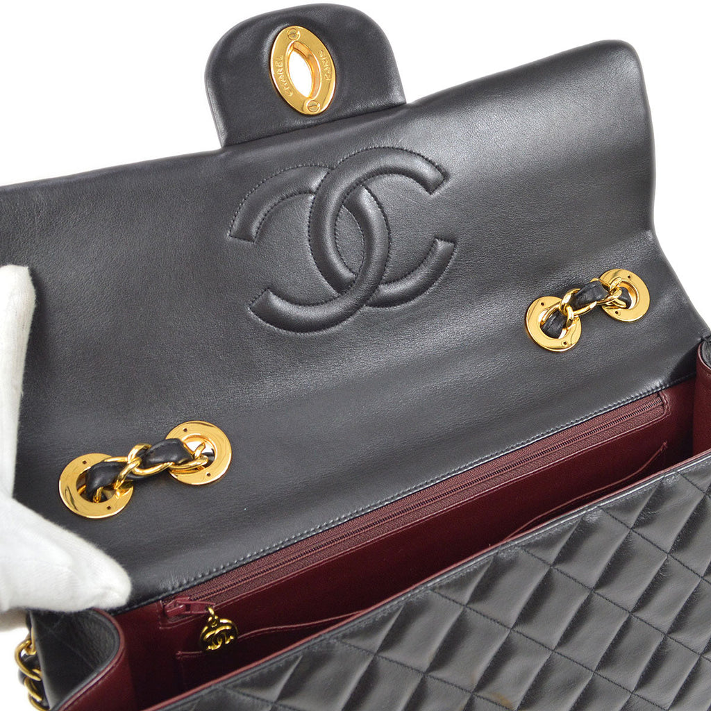 CHANEL Classic Flap Maxi Chain Shoulder Bag Black Lambskin 94639