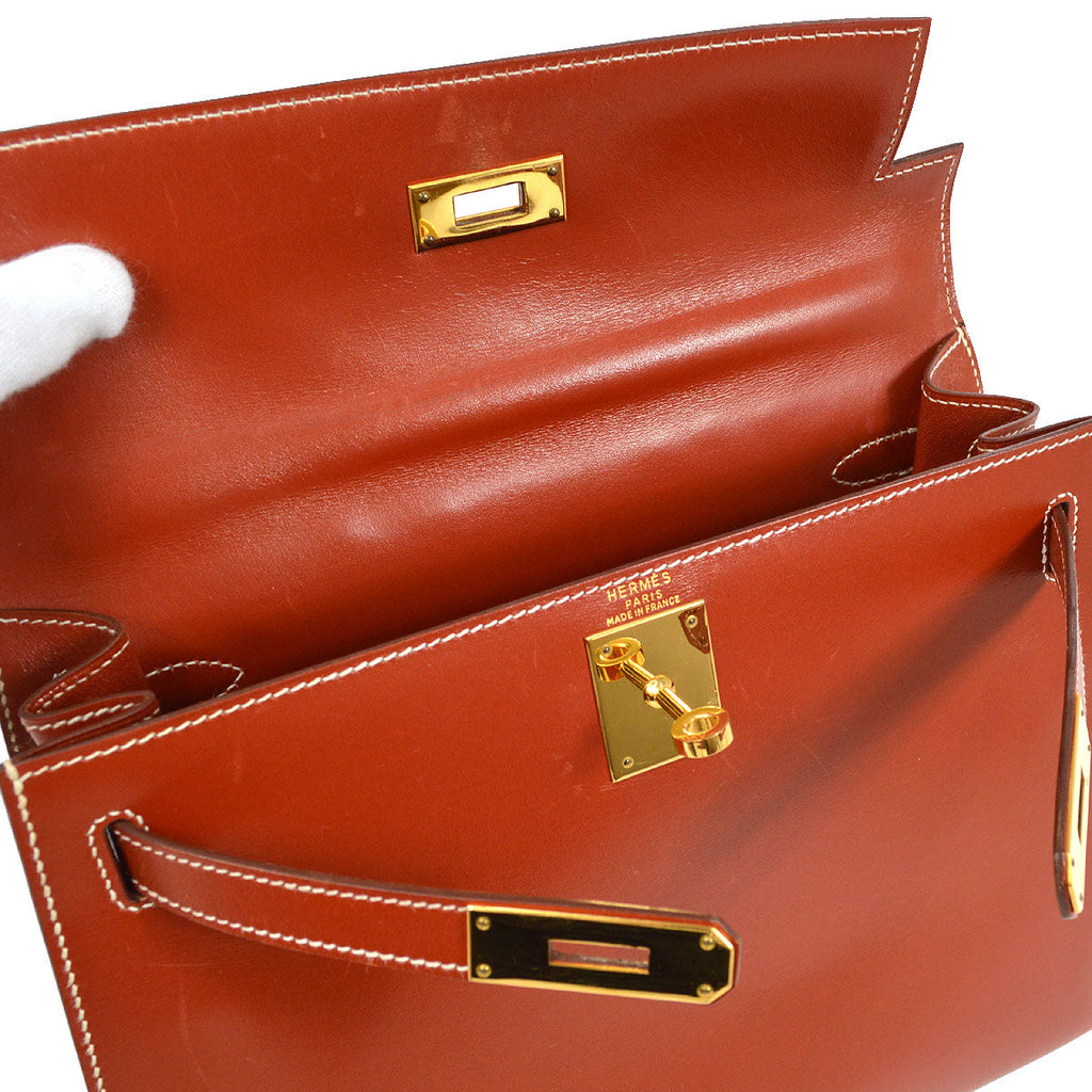HERMES 1992 KELLY 28 SELLIER Brique Box calf