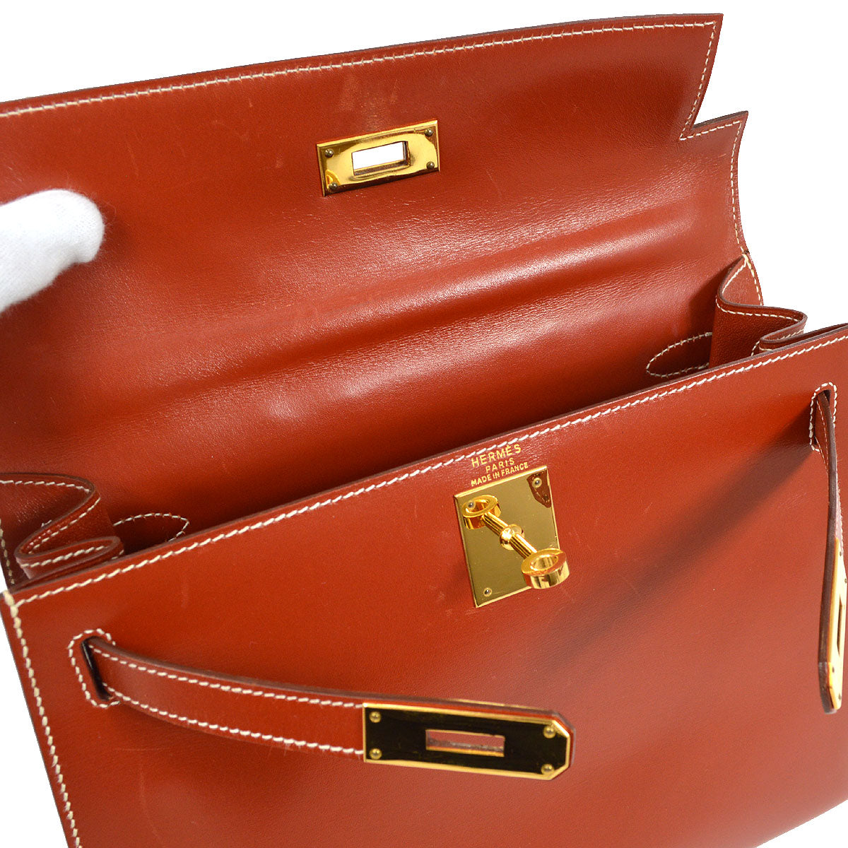 HERMES 1992 KELLY 28 SELLIER Brique Box calf