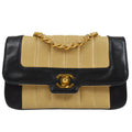 CHANEL★ 1993 Vertical Border Flap Mini Beige Black Lambskin 64721