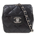 CHANEL 2007 Black Lambskin Perforated Classic Flap Micro 74612