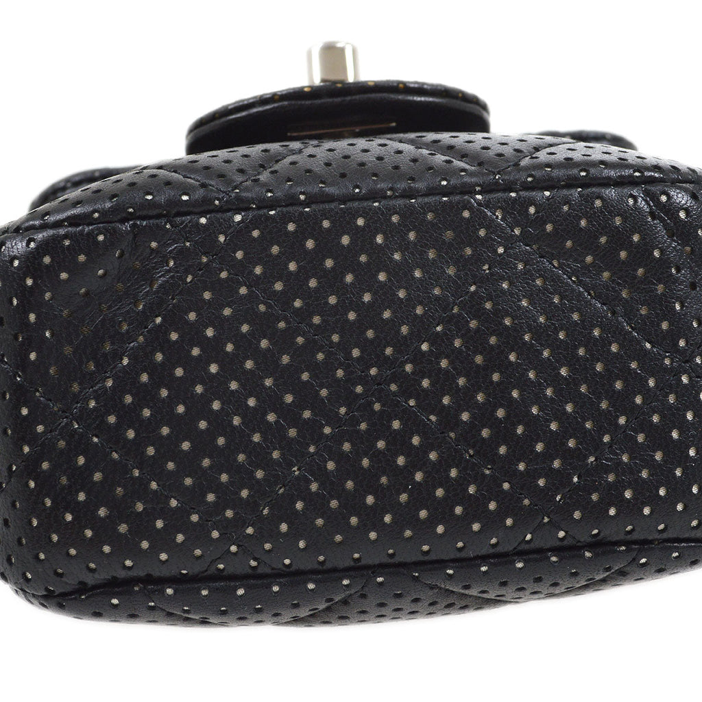 CHANEL 2007 Black Lambskin Perforated Classic Flap Micro 74612