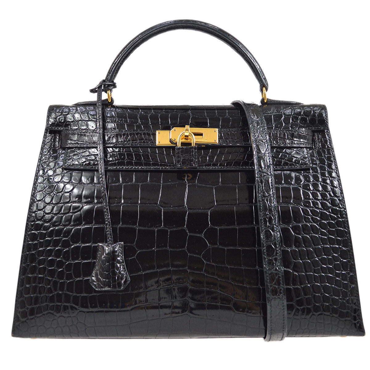HERMES * 1997 KELLY 32 SELLIER Black Porosus