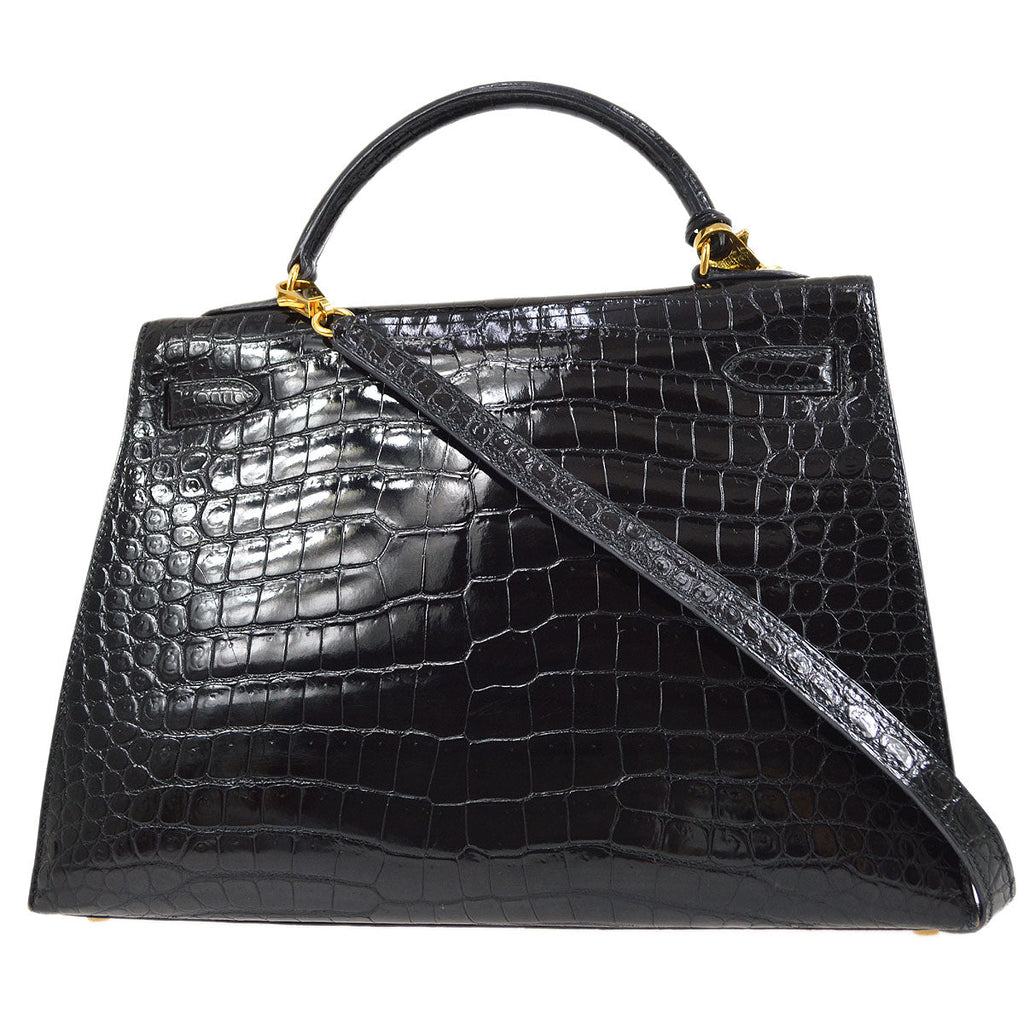 HERMES * 1997 KELLY 32 SELLIER Black Porosus