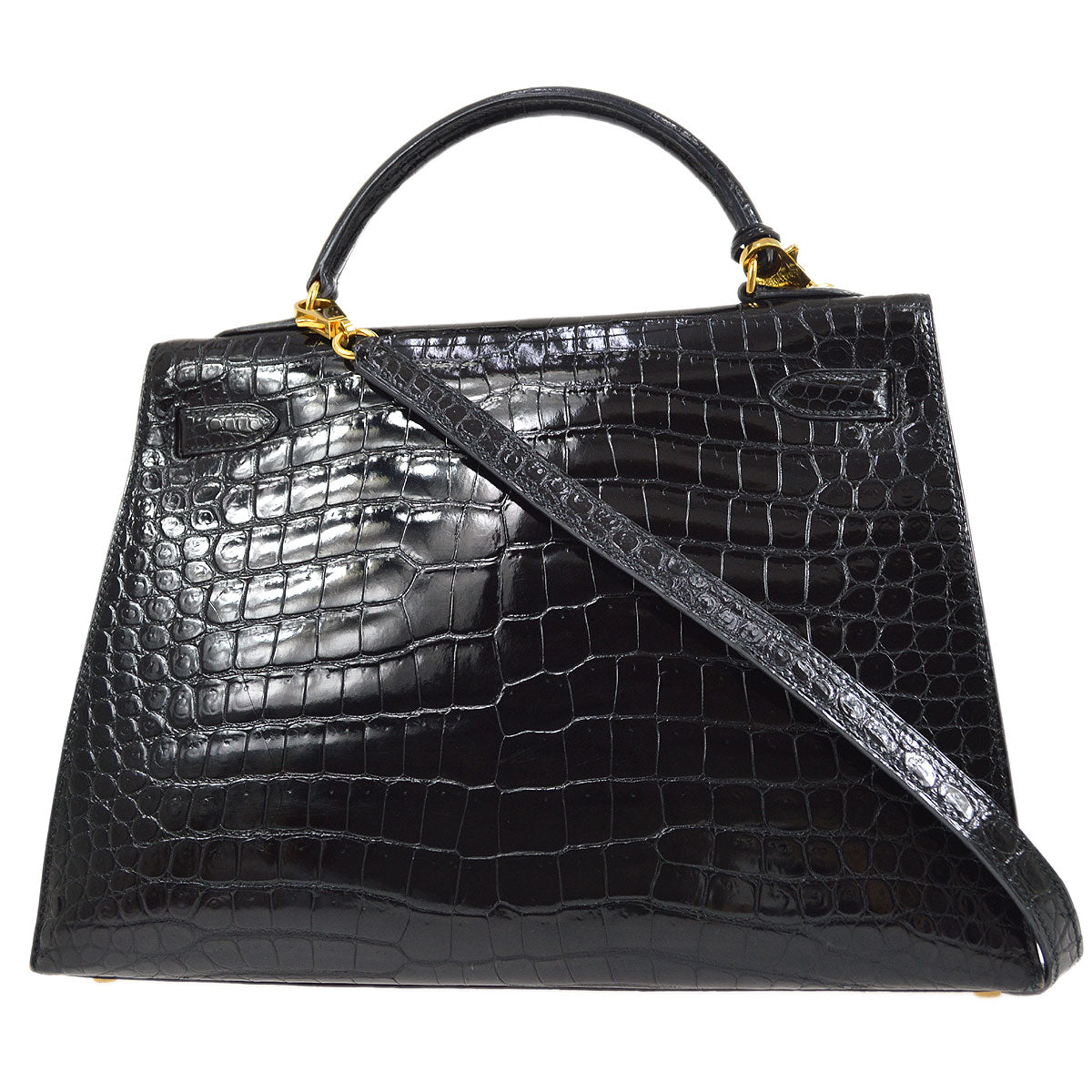 HERMES * 1997 KELLY 32 SELLIER Black Porosus