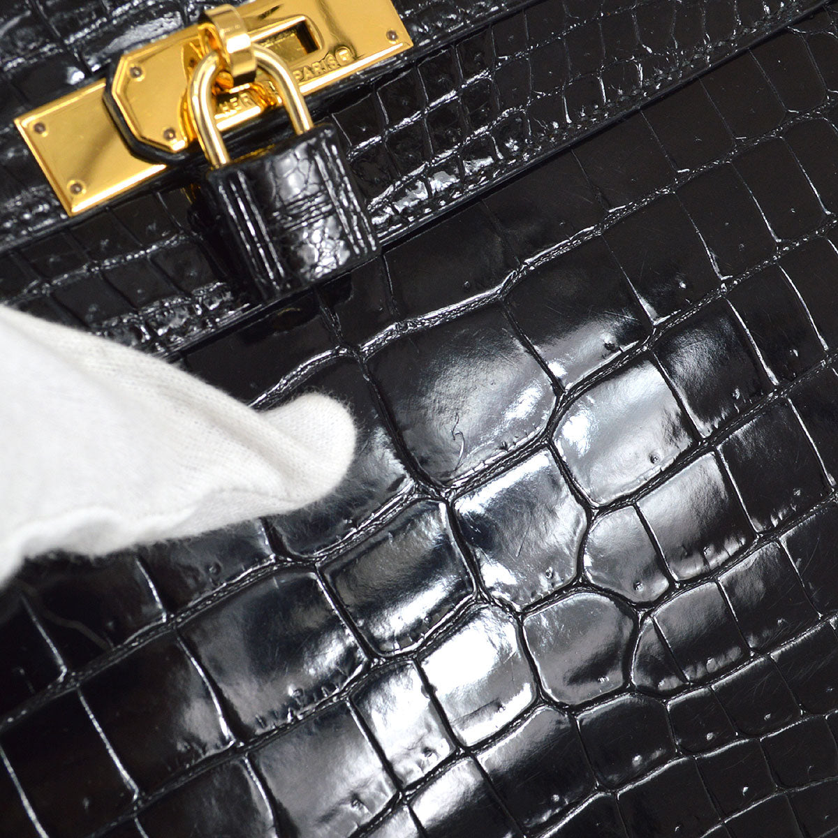 HERMES * 1997 KELLY 32 SELLIER Black Porosus