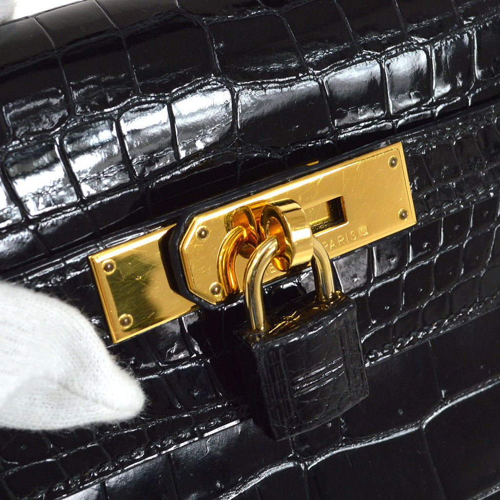 HERMES * 1997 KELLY 32 SELLIER Black Porosus