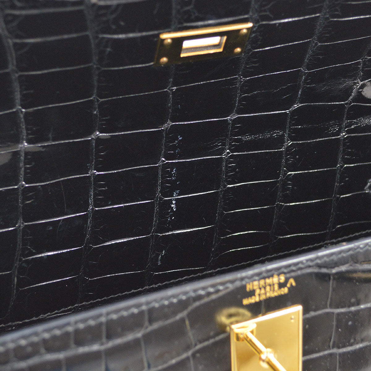 HERMES * 1997 KELLY 32 SELLIER Black Porosus