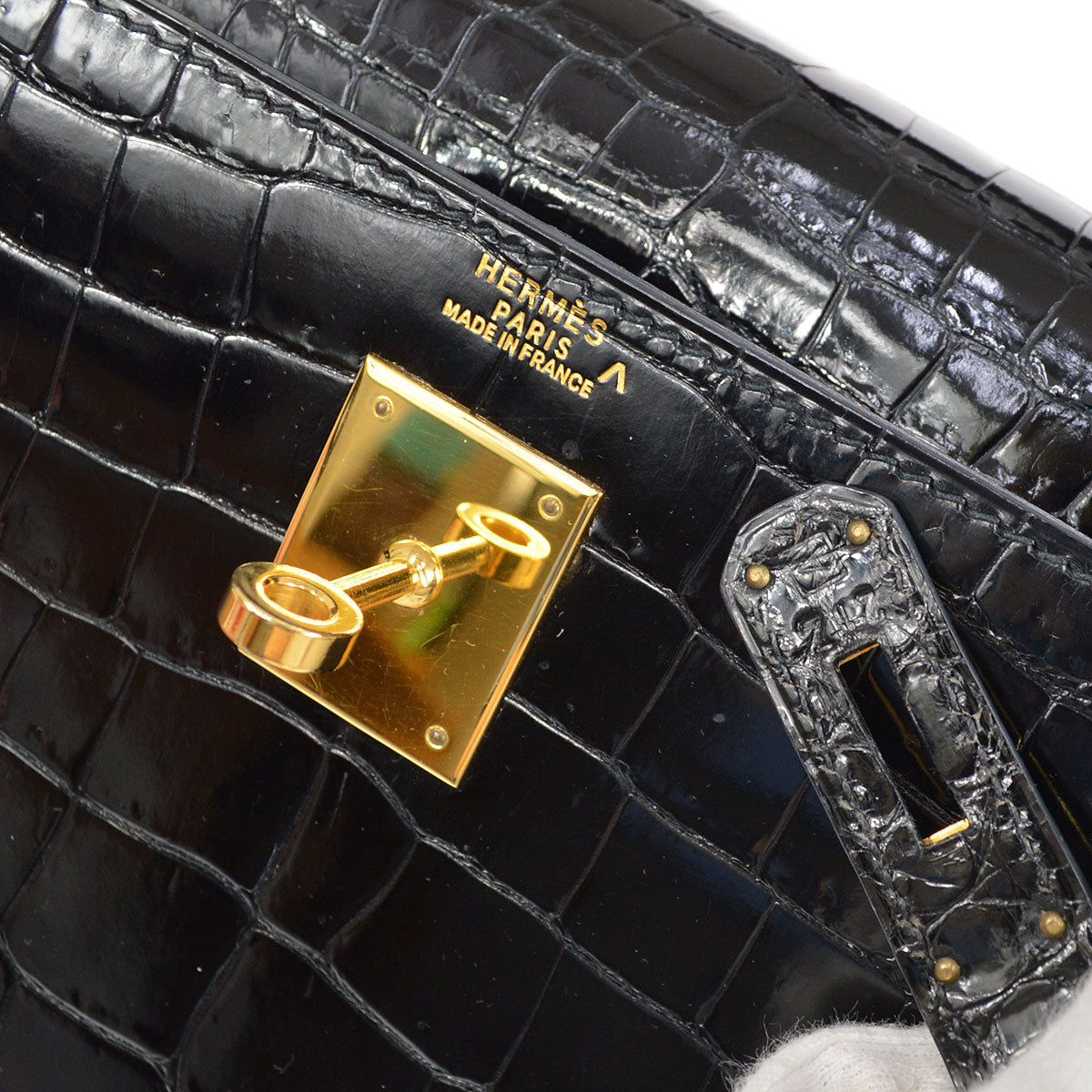 HERMES * 1997 KELLY 32 SELLIER Black Porosus