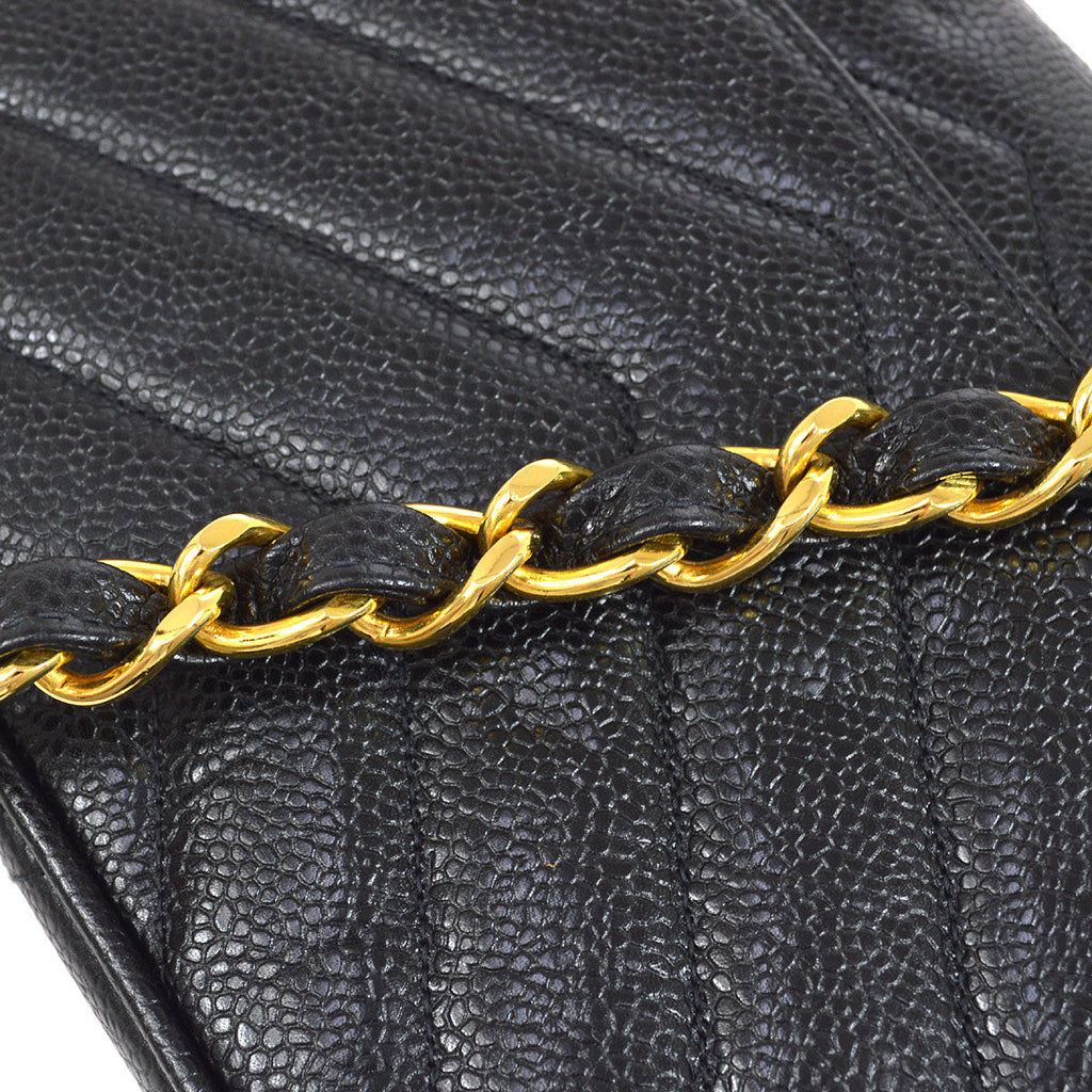 CHANEL★ 1994-1996 Black Caviar Chevron Letter Flap Bag 75337
