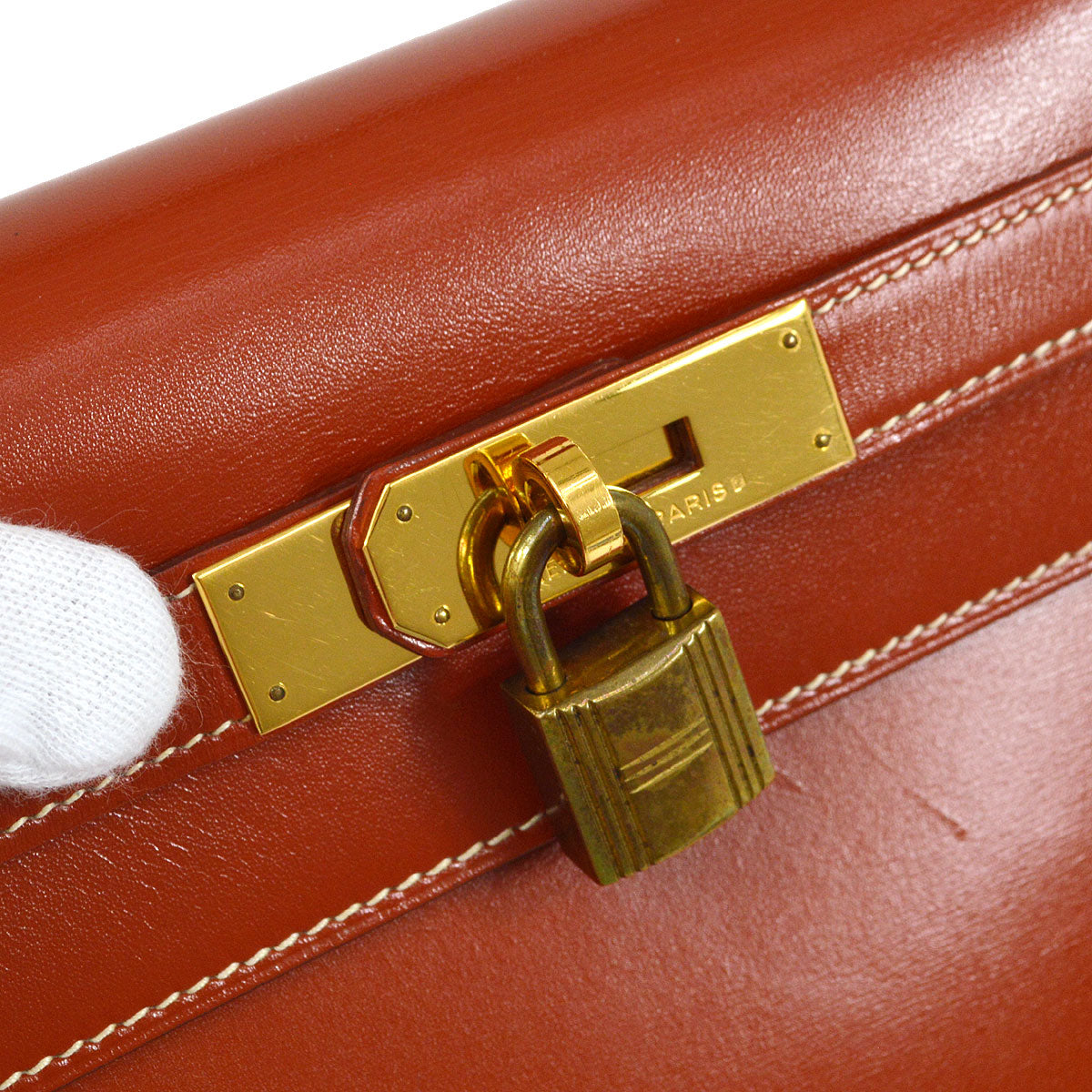 HERMES 1990 KELLY 28 SELLIER Brique Box calf