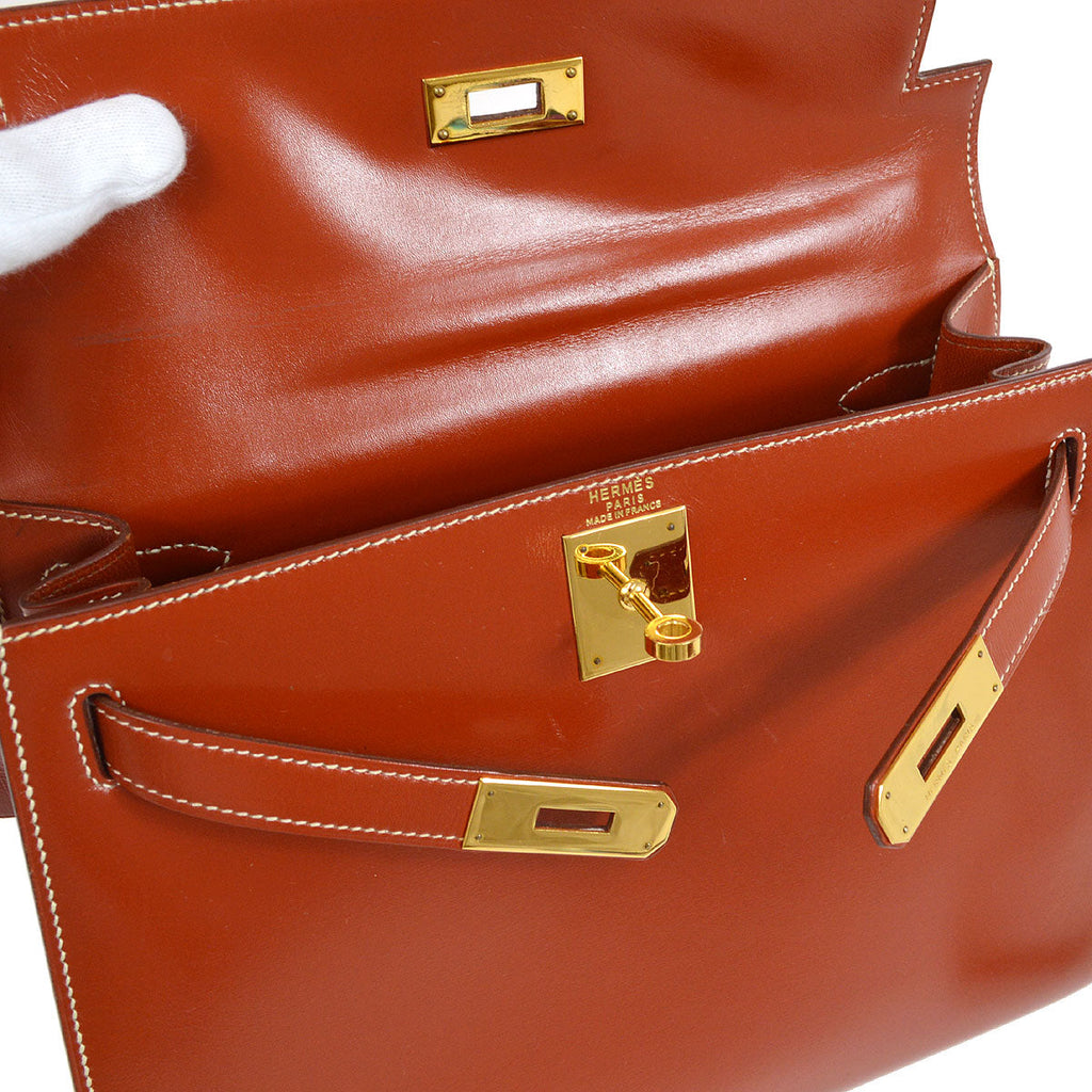 HERMES 1990 KELLY 28 SELLIER Brique Box calf
