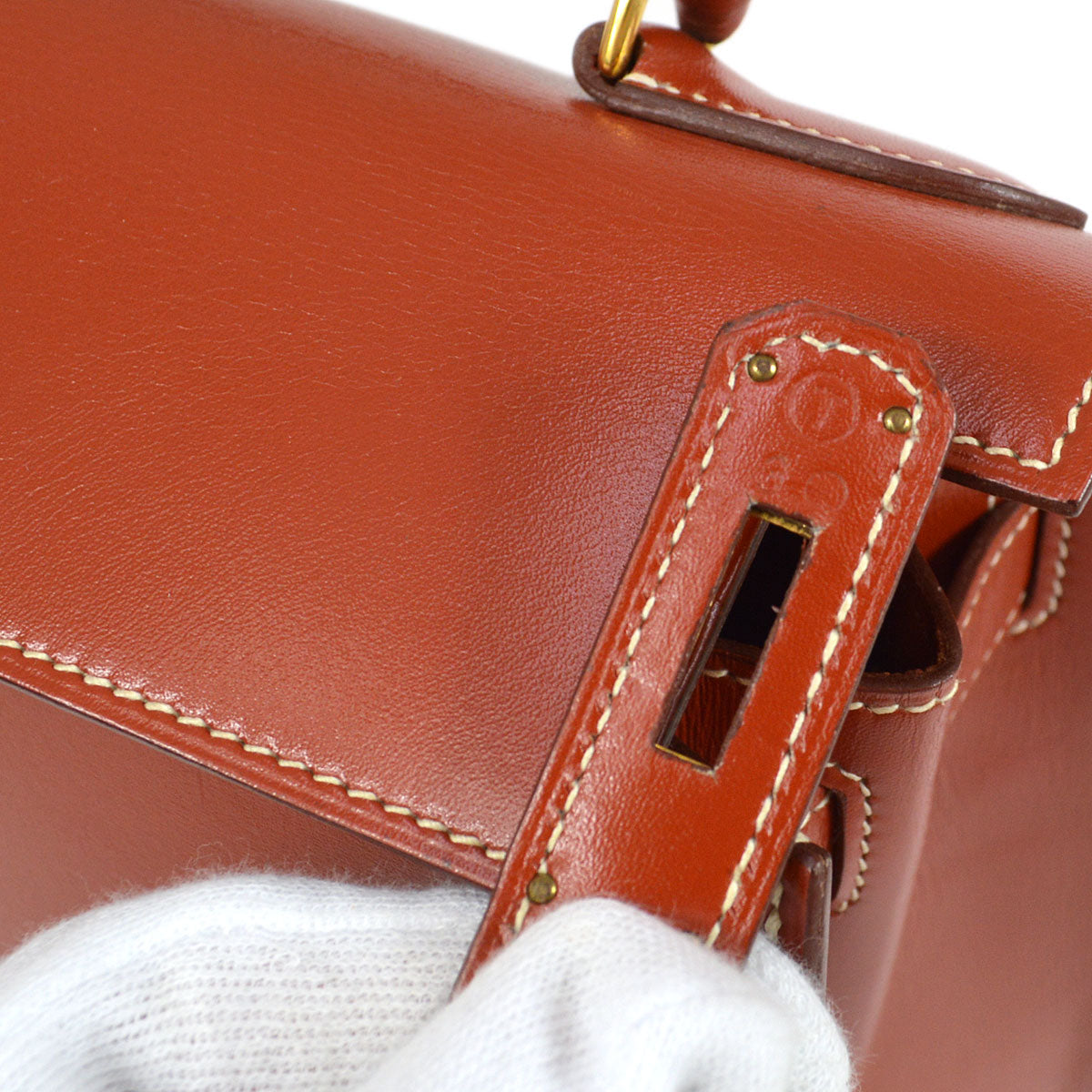 HERMES 1990 KELLY 28 SELLIER Brique Box calf