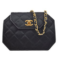 CHANEL★ 1989-1991 Black Satin Octagonal Flap Bag A41381c