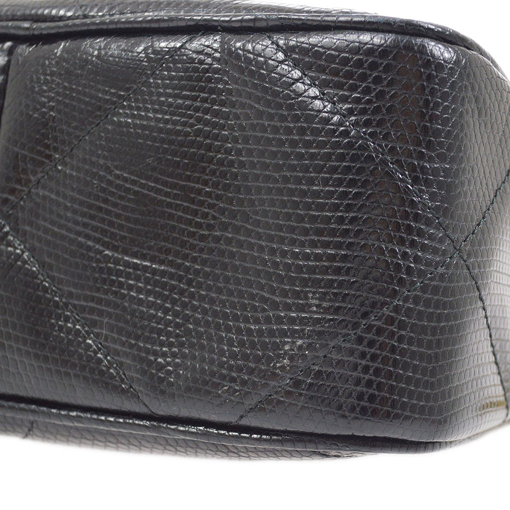 CHANEL * 1986-1988 Black Lizard Diamond Camera Bag Mini