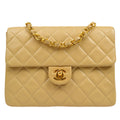 CHANEL★ 1989-1991 Classic Square Flap Beige Lambskin 95971