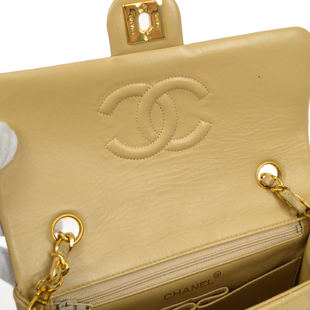 CHANEL★ 1989-1991 Classic Square Flap Beige Lambskin 95971