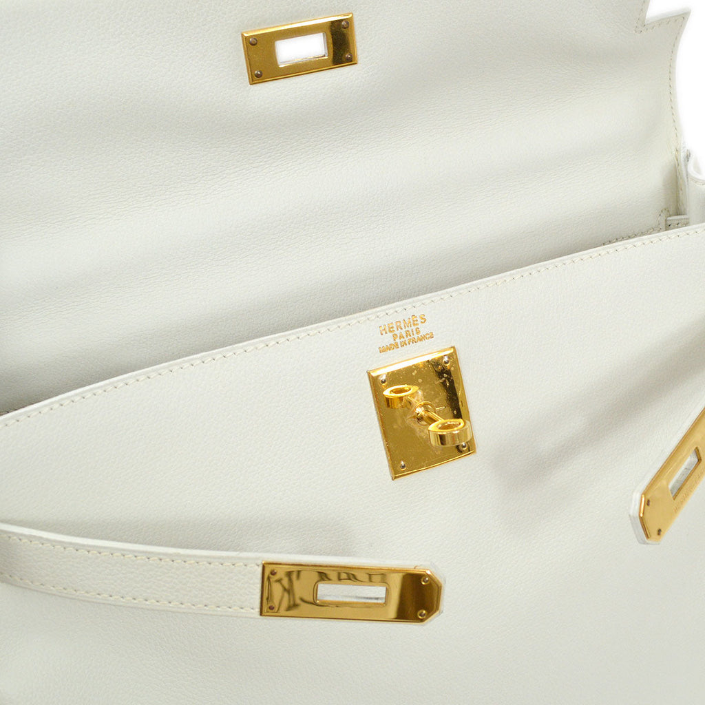 HERMES 1997 KELLY 32 RETOURNE White Veau Graine