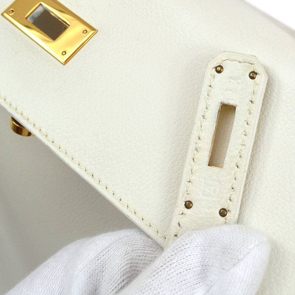 HERMES 1997 KELLY 32 RETOURNE White Veau Graine