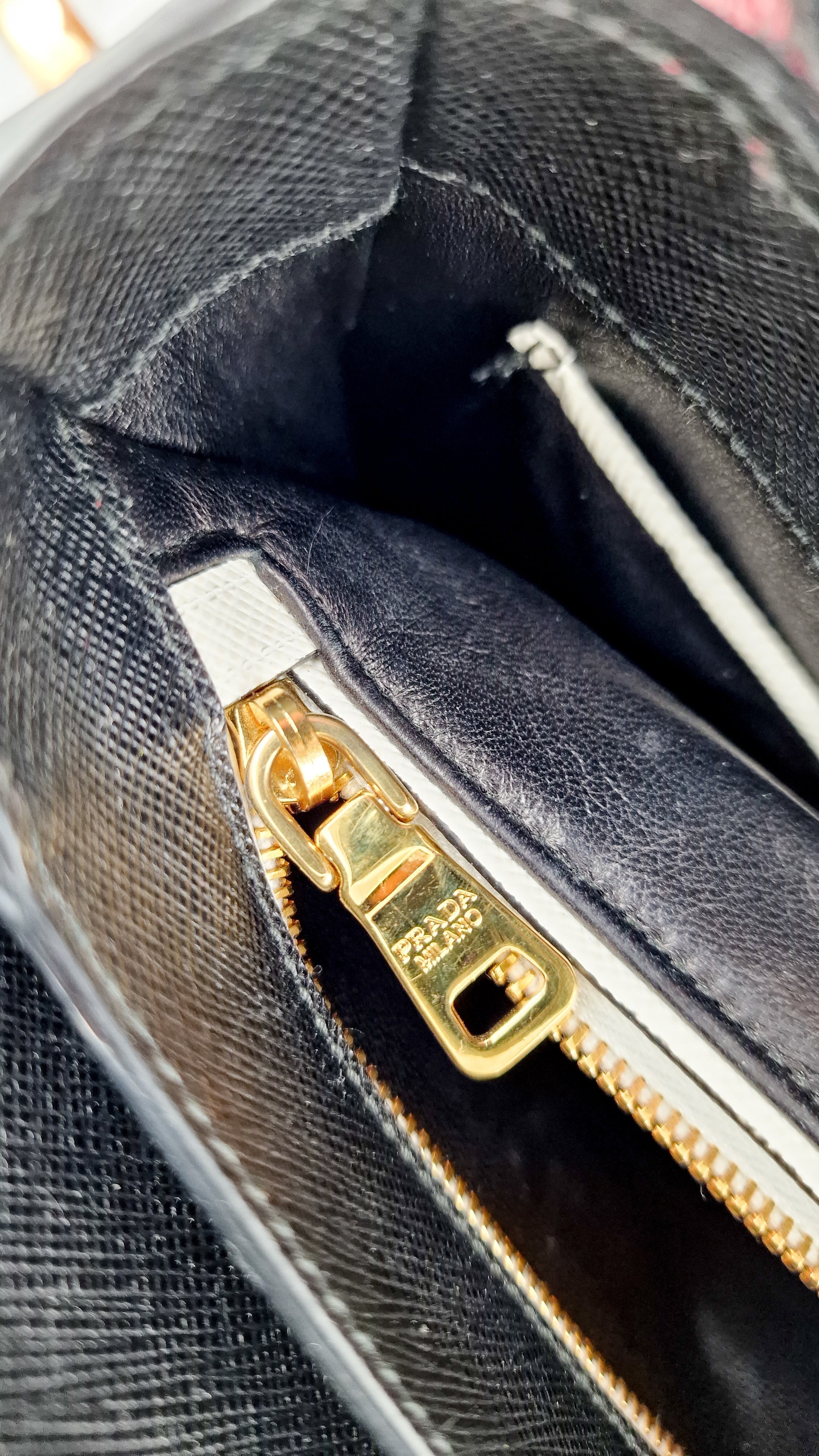 Prada Turnlock Satchel Bicolor Crossbody Bag in Black, White & Red Saffiano Leather - Prada BR5045